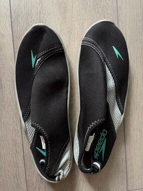 Speedo Black Water Shoe with Teal Logo Accent